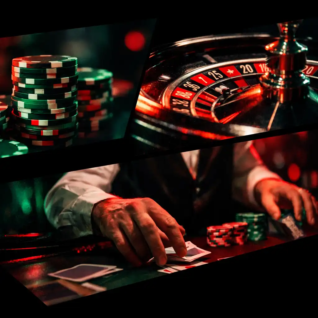 Fragmenty wydarzenia casino: poker, ruletka i dealer